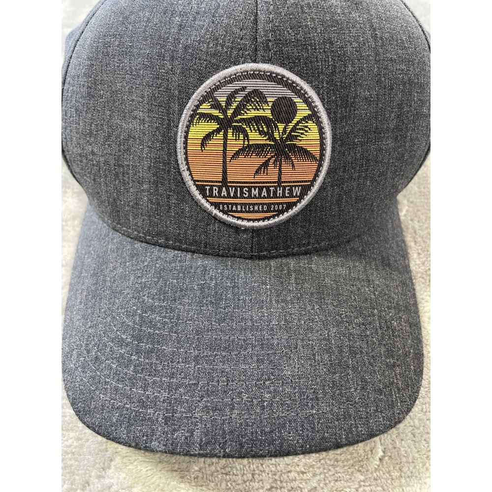 Travis Mathew Hat Cap Mens Gray Snapback Flexfit Tech Golf Sunset Palm Tree